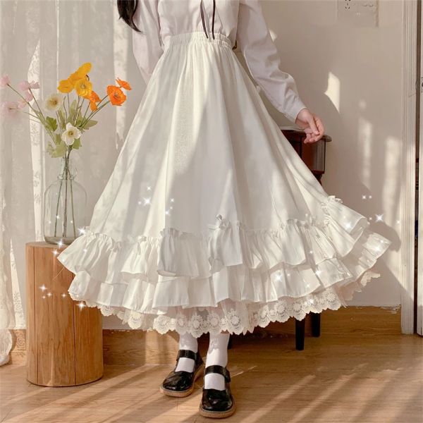Vestidos de renda branca anágua francês babados saia super doce saias de fadas feminino qiu dong o nicho saia longa design sentimento