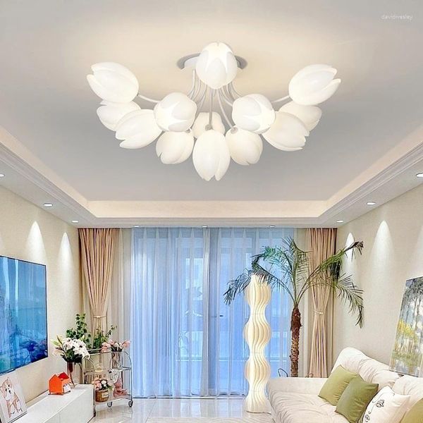 Plafoniere Moderne Fiori di giglio bianco Lampadari a led Lamparas De Techo Luce per soggiorno Sala da pranzo Lampada da cucina Camera da letto Colgantes