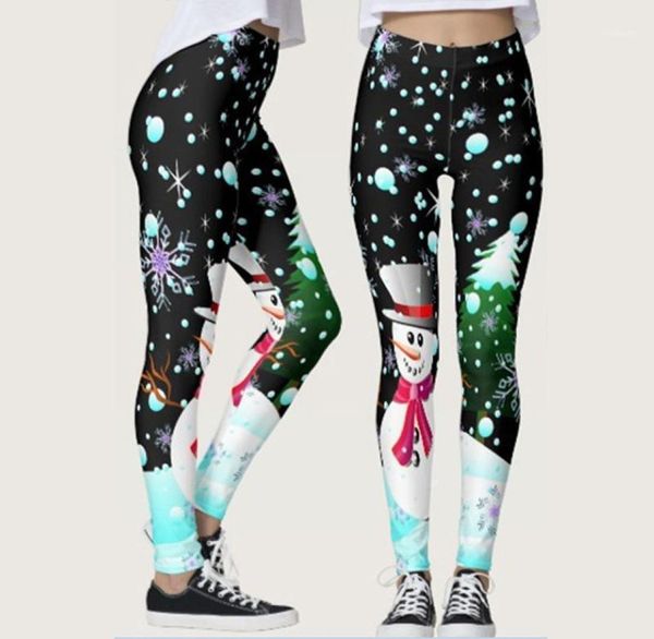 Women039s leggings mulheres natal magro floco de neve papai noel boneco de neve impressão 3d engraçado sexy elástico legging2840016