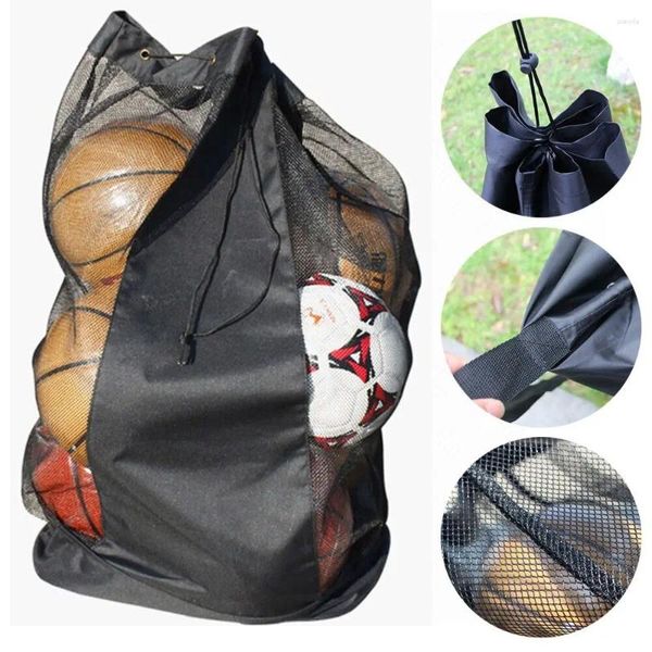 Дневные пакеты Оксфордская сетчатая сумка Удобная большая вместимость Черная сетка для хранения мячей на шнурке Регби
