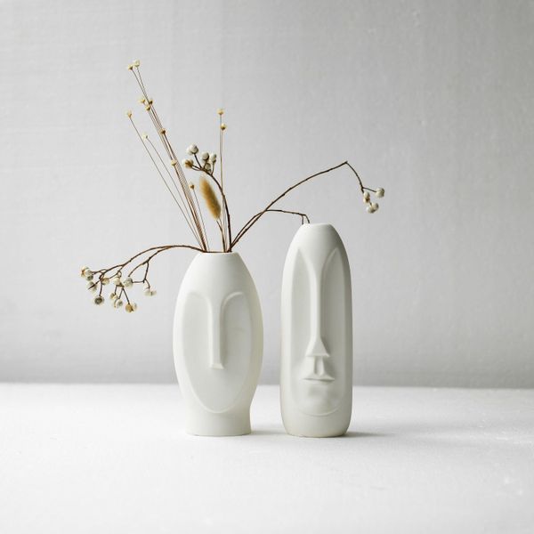 Vasos conjunto 2 rosto vaso minimalista pampas moderno branco artesanal cerâmica decoração nórdica scpture scptural entrega de gota casa jardim dhlgd