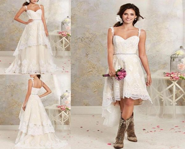 Gonna rimovibile in pizzo A Line Abiti da sposa Senza spalline Applique High Low Country Summer Beach Abiti da sposa da sposa BA18557817286