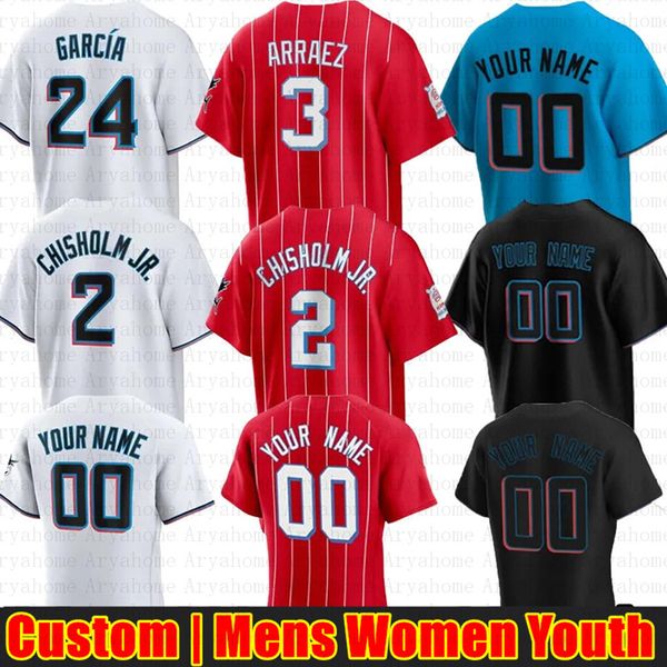 Camisa de beisebol personalizada 7 Tim Anderson 2 Jazz Chisholm Jr. Luis Arraez Sandy Alcantara Miguel Rojas José Fernandez Jon Berti Eury Perez Sixto Sanchez Jesus Luzardo