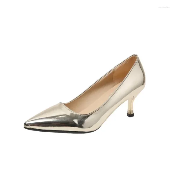 Scarpe eleganti Champagne Donna Vernice lucida Tacchi estremamente alti Punta a punta Slip on Décolleté a spillo Solido Formale Taglie forti