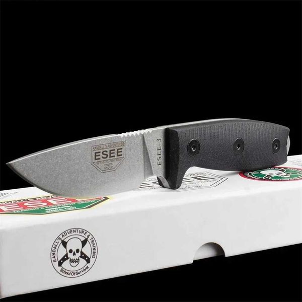 Taktische Messer ESEE-3 Outdoor Militär Feststehendes Messer Stonewashed Drop Point Klinge G10 Griff Mit K-Hülle Überleben Taktische KampfmesserL2403