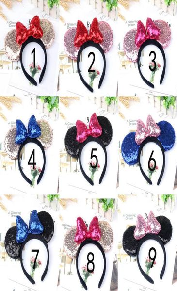 Menina bonito preto mouse lantejoulas coroa orelhas hairband com lantejoulas arco de cabelo crianças bling glitter faixas de cabelo férias acessórios de cabelo para c6018718