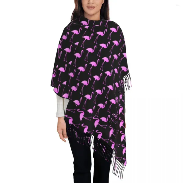 Sciarpe Sciarpa con stampa uccelli Uomo Donna Fenicottero rosa Grande con nappa lunga Scialli e involucri casual invernali Foulard stampato per esterni