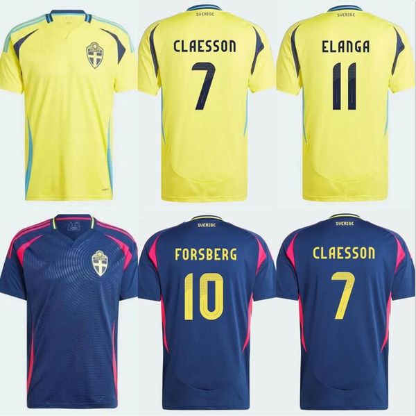 Maglia da calcio Svezia 2024 Euro Cup casa lontano IBRAHIMOVIC 2025 Squadra nazionale svedese 24 25 Maglia da calcio Kit Set Navy Blue Uniforme da uomo LARSSON FORSBERG