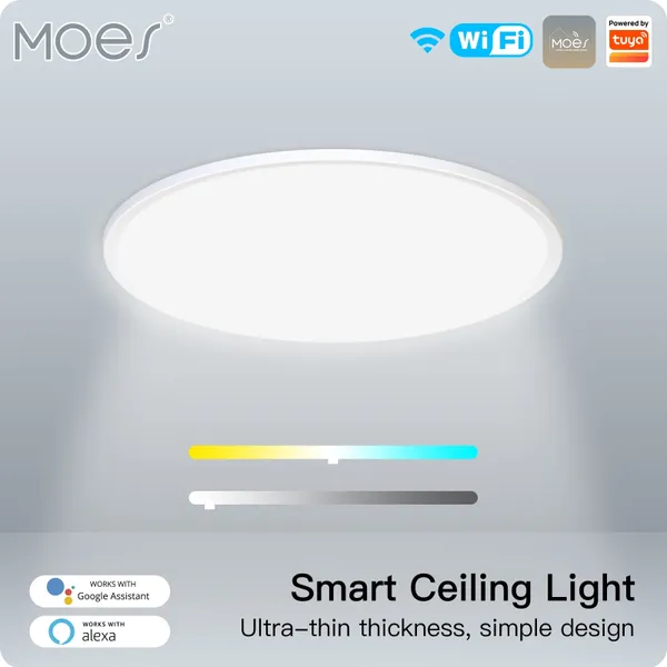 Controle Home Inteligente MOES WIFI Luz de Teto Ultrafino Economia de Energia RGB Regulável Iluminação LED Lâmpada TUYA APP Voz Remota Google Alexa