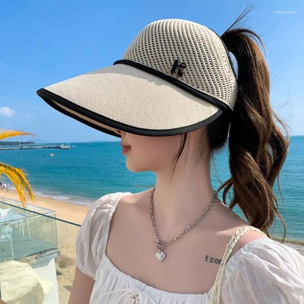 Ampla borda chapéus sol para mulheres moda coreano verão vazio top proteção boné feminino praia viseiras casquette chapéu