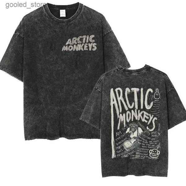 Homens camisetas Retro Rock Arctic Monkey Álbum de Música Gráfico T-Shrit Mens Retro Wash Ultra Fine Manga Curta T-shirt Y2K Hip Hop Street Clothing Q240316