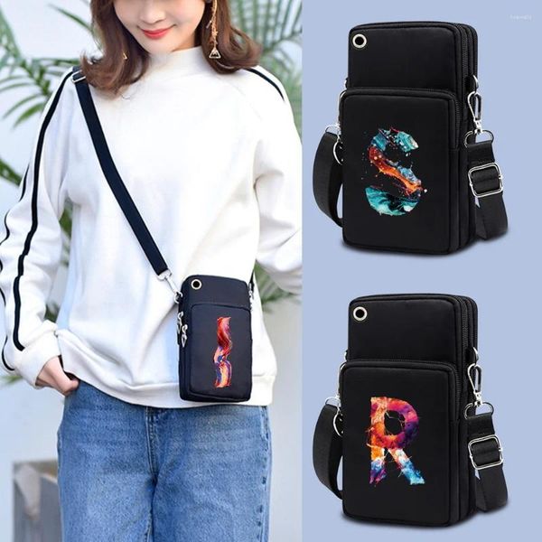 Saco celular celular bolso cartão bolsa pequena bolsa de ombro feminino pacote multifuncional com pintura 26 letras