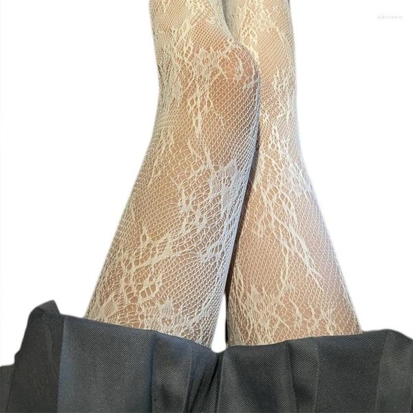 Kadın Socks See-Through Meth Fishnet Pantyhose Pantyhose Tatlı Dantel Çiçek Desenli Jacquard Tayt Damlası