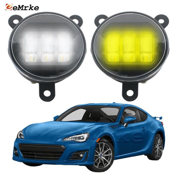 EEMRKE Luzes LED brancas + amarelas Conjunto de lâmpada de neblina para carro PTF Luz de condução de neblina para Subaru BRZ 2017 2018 2019 2020 Luz de condução DRL com lente (40 W / par)