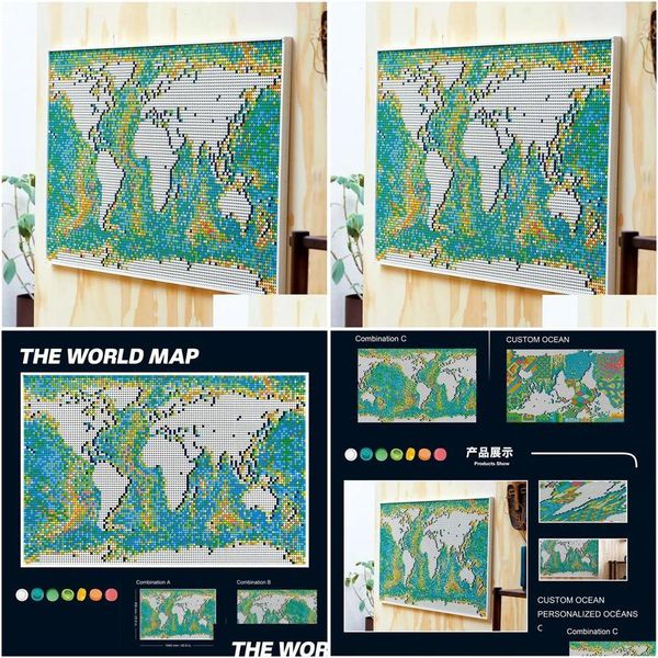 Blocos em estoque criativo 61203 99007 11695pcs artesanato mapa do mundo ornamento mosaico modelo tijolos de construção crianças presentes de natal 31203 23111 dhk4l