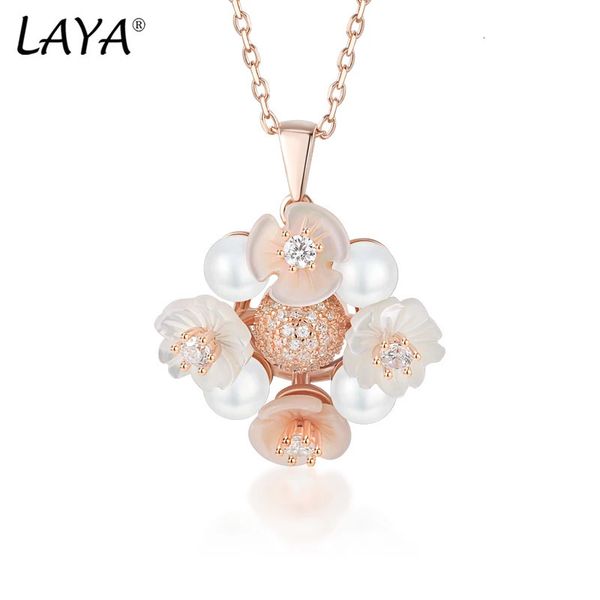 Laya Argento sterling 925 Moda Conchiglia naturale Fiore Zircone di alta qualità Collana di perle d'acqua dolce per le donne Gioielli da sposa 240306