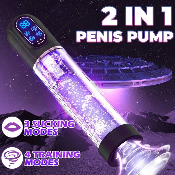 Automatische Penispumpe Enlarger Extender IPX7 Wasserdichte Vakuum 4 Saug Männlicher Masturbator Sexspielzeug für Männer Größer 240312