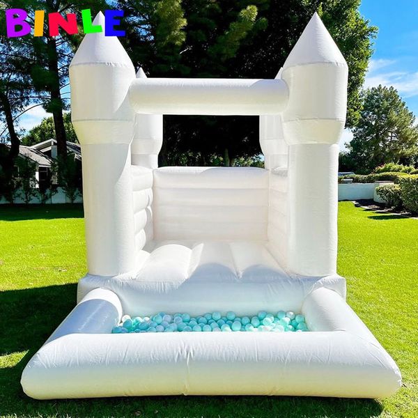 Pastello Mini Casa di Rimbalzo per Matrimonio per Bambini Gonfiabile Castello Gonfiabile Bianco Rosa con Giochi Morbidi Piscina con Palline Maglione per Feste per Bambini 4,5 mLx4,5 mLx3,5 mH (15x15x11,5 piedi)