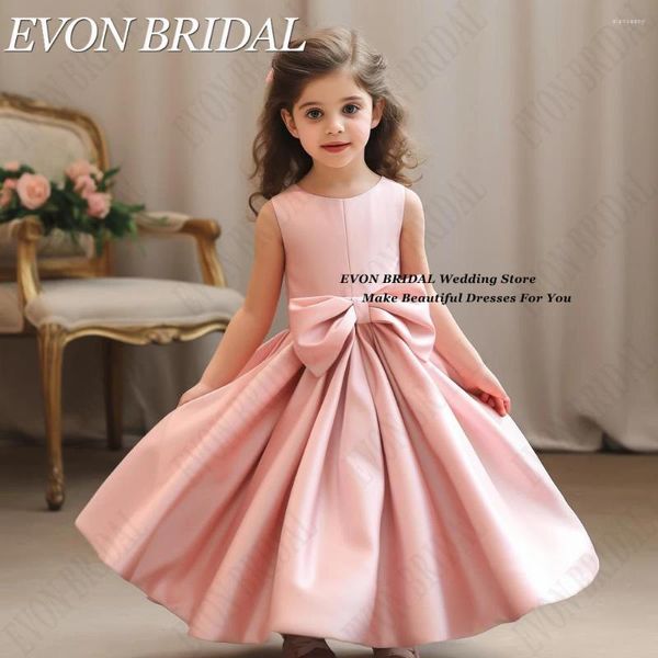 Mädchenkleider Evon Bridal 2024 Partykleid für Kinder kurzer Knöchel-Länge-Prinzessin Blume Hochzeits Geburtstagskleider mit rosa Bogen