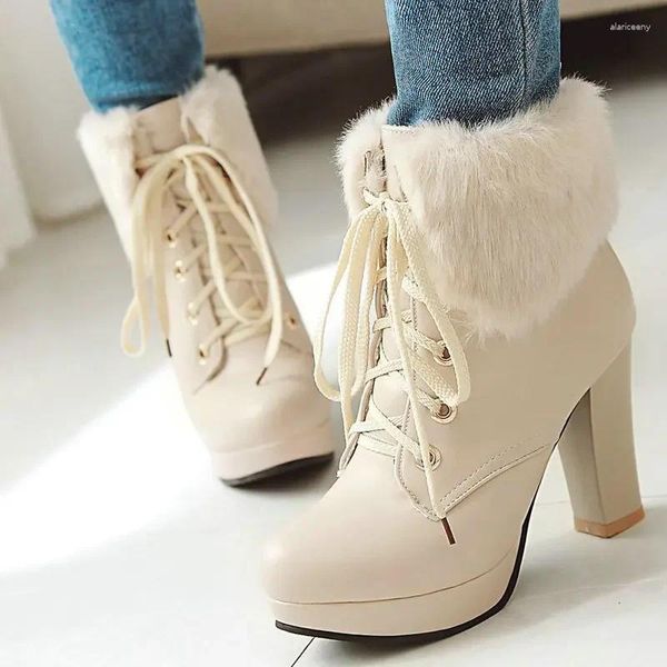 Botas femininas inverno ao ar livre manter pele quente impermeável bota de neve feminina grossa com cabeça redonda tamanho curto 35-42