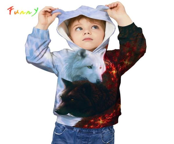 Outono inverno crianças hoodies lobo leão animal 3d impresso moletom crianças meninos meninas casaco bonito orelhas com capuz suor garcon enfant 412y y9030907