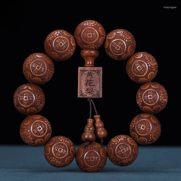 Filo di pera gialla intagliata a mano in legno di pera perline di Buddha per uomini e donne Vecchi materiali Mogano Gioielli con perline antiche