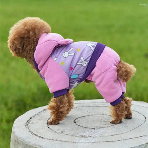 Tuta per abbigliamento per cani Adorabile pile di corallo con stampa bianca Confortevole addensare per mantenere caldo il cappotto per animali viola per l'inverno