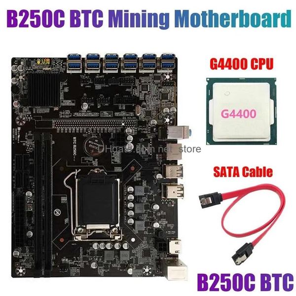 Computerkabelanschlüsse S B250C Btc Mining Motherboard mit G4400 CPU Sata LGA1151 12XPCIE zu USB3.0 Grafikkartensteckplatz Unterstützung Dhq3T