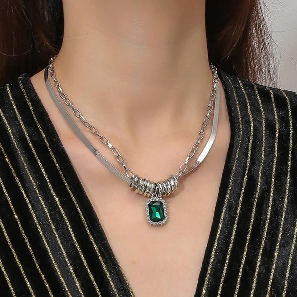 Kolye Kolyeleri Donatto Kadın Kolye Yeşil Kristal Rhinestone Lüks Vintage Çift Katmanlar Kadın Yüksek Kaliteli Lady Jewelry