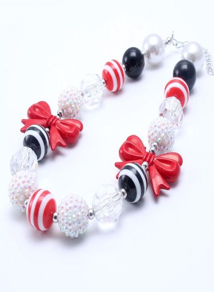 Mode rote Schleife Mädchen klobige Perlen Halskette Baby Kind Kaugummi klobige Halskette niedlichen Design Perlen Schmuck5877785