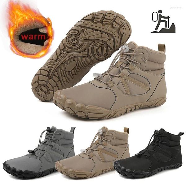 Sapatos de fitness inverno trekking botas de neve pele quente forrado descalço ao ar livre resistente à água tornozelo botas das mulheres dos homens caminhadas