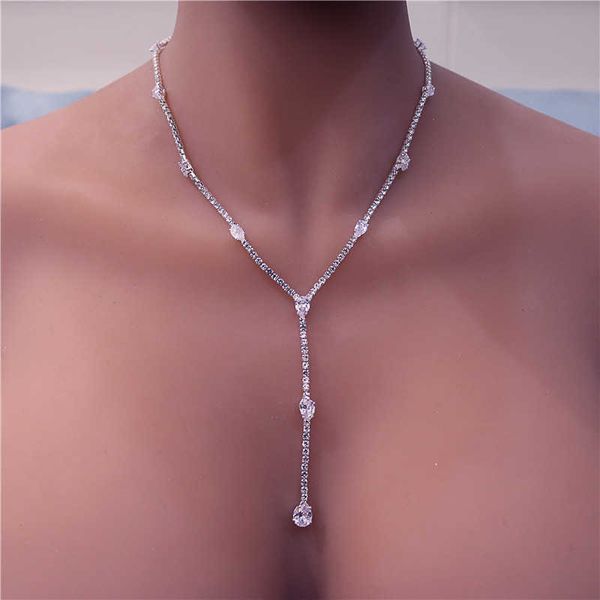 Heißer Verkauf hochwertige Wassertropfen Zirkon Halskette Mode Luxus voller Diamant Schlüsselbein Kette Halskette
