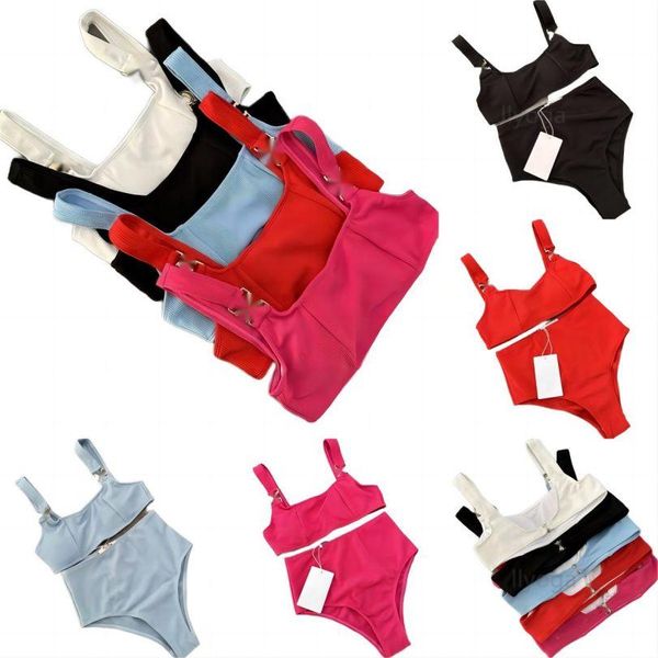 bikini costumi da bagno firmati bikini set costumi da bagno delle donne del progettista costumi da bagno lavorati a maglia sexy nero rosso rosa grigio bicolore outwear costume da spiaggia bikini di lusso set da 2 pezzi