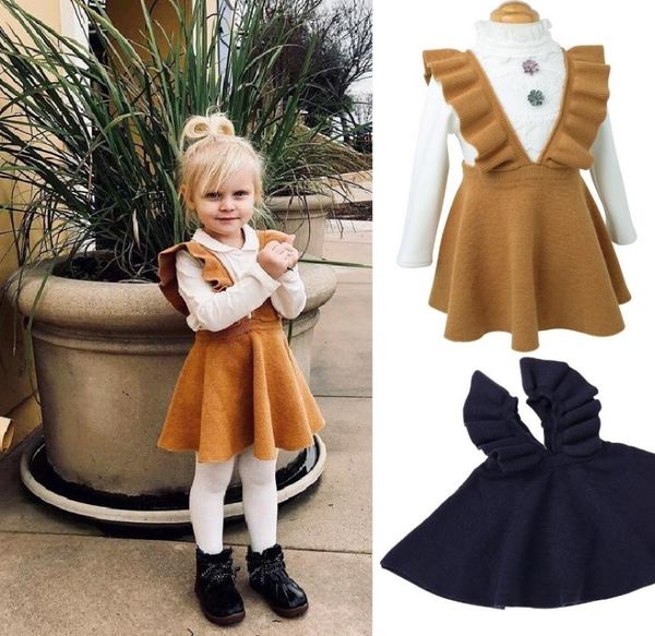 Fabrik 2 Farben Mädchen Pullover Kleid Kinder Kleidung Herbst Herbst Winter Kleid Mode Ärmellose Prinzessin Hosenträger rock Dres1902748