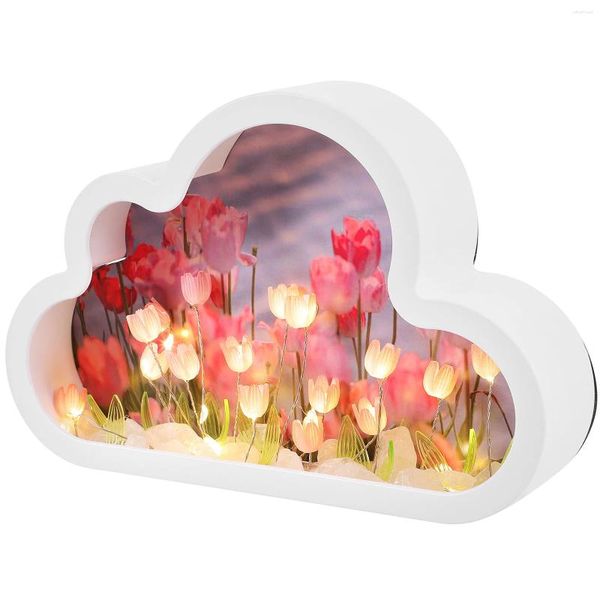 Lâmpadas de mesa artesanais DIY nuvem tulipa espelho luz noturna ornamentos luminosos pacote de material rosa