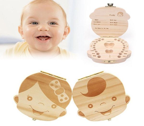 Inglês espanhol crianças bebê lembranças de madeira caixa de fadas salvar dentes de leite organizador caixa de armazenamento meninos meninas dda4832643651