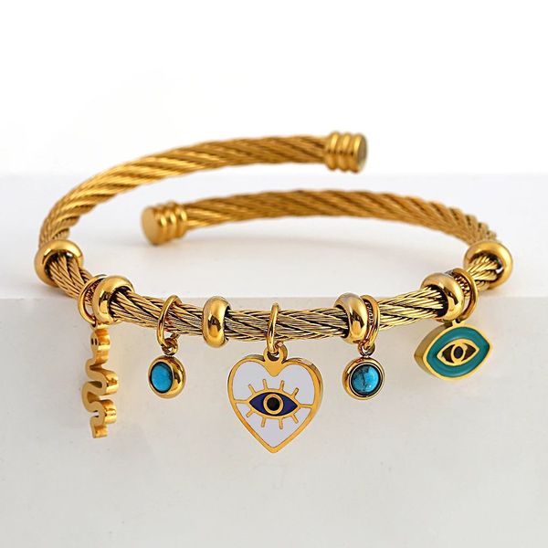 Esmalte Snake Heart Evil Eye 14k Ouro Amarelo Charme Pulseiras Pulseiras para Mulheres Joias Fasion Impermeáveis