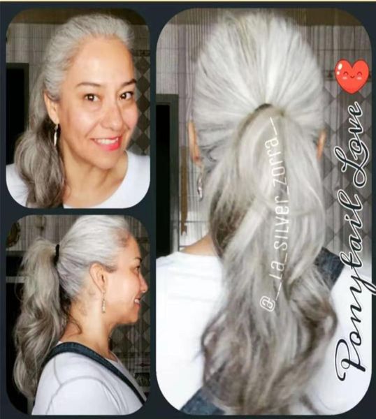 Biondo bianco bicolore miscela argento grigio sale pepe capelli umani coda di cavallo parrucchino avvolge coda di cavallo ondulata 100g140g8288670