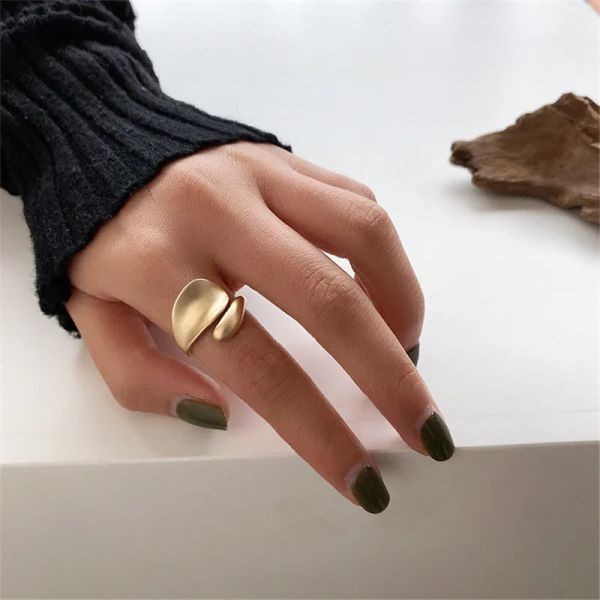 Semplice aperto 14k anelli in oro giallo per le donne color oro 2024 moda coreana ragazza di strada anello nuziale regolabile nocca gioielli dito