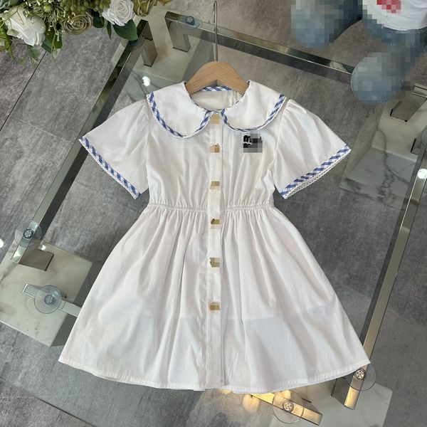 miu2024 High end Primavera Autunno ragazze Camicia scollatura bambola vita alta abito bambini abiti firmati bambino Designer Abito di marca Abito in puro cotone taglia 100-150 cm