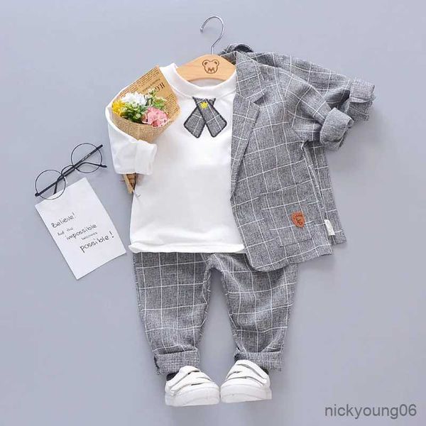 Kleidungssets Frühling Herbst Baby Jungen Kleidung Anzug Kinder Casual Plaid Mantel T-Shirt Hosen 3 Teile/satz Kleinkind Gentleman Kostüm Kinder Trainingsanzüge