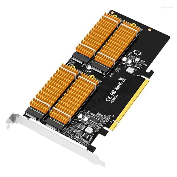 Bilgisayar Kabloları Konektörleri S Maiwo KCSSD10 PCIE X16 Adaptör Kartı M.2 NVME Protokolü 4 Port Mkey SSD Katı Hal Sürücü Dizisi Soğutma DH4CA