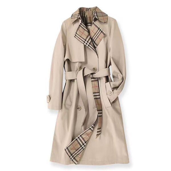 Mulheres blusão feminino trench coats lapela longa duplo breasted fino blusão sólido casaco senhoras outwear cinto de comprimento médio