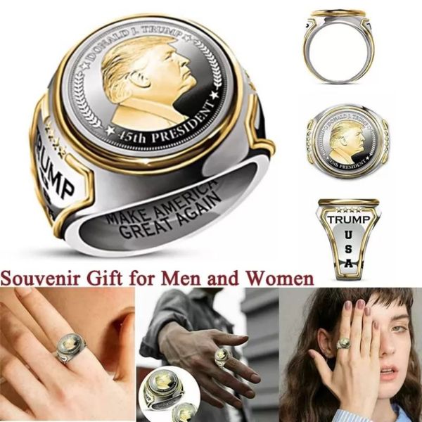 Кольца для вечеринок для мужчин, кольца президента США Трампа, мужские ювелирные аксессуары, сувенир на память, подарок для мужчин и женщин, размер 7-12 FY8662 0316