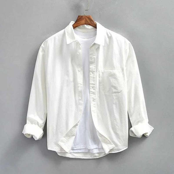 Camicie casual da uomo Morbido stile giapponese 100% cotone Camicia da uomo 2024 Primavera Nuove camicette lunghe a maniche lunghe per giovani Preppy Retro Solid Workwear Cargo CoatsC24315