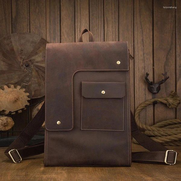 Zaino Borsa a tracolla da campeggio casual vintage in pelle di vacchetta stile Inghilterra per uomo portatile da lavoro per adolescenti