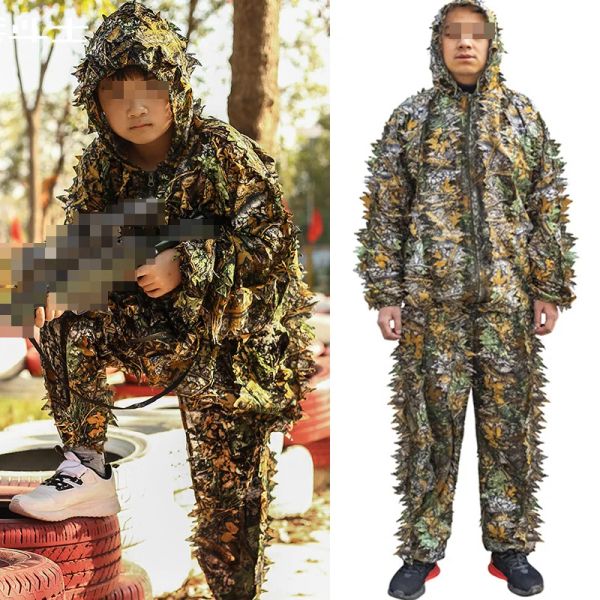 Serbatoi Uomo Donna Bambini Outdoor Ghillie Suit Hunter Abbigliamento mimetico Sniper Guillie Suit Airsoft Lascia Abbigliamento 3d Abiti da caccia