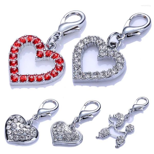 Dog tag cristal em forma de coração jóias para animais de estimação pingentes strass acessórios colar charme filhote de cachorro suprimentos