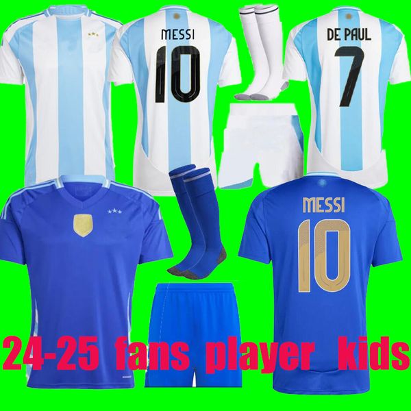 2024 2025Messis Arjantin Evde Uzakta Je Rsey J.Alvarez Soccer Forması Dybala Martinez Mac Allister E.Fernandez Maradona Erkek Çocuk Fanları Oyuncu Futbol Gömlekleri