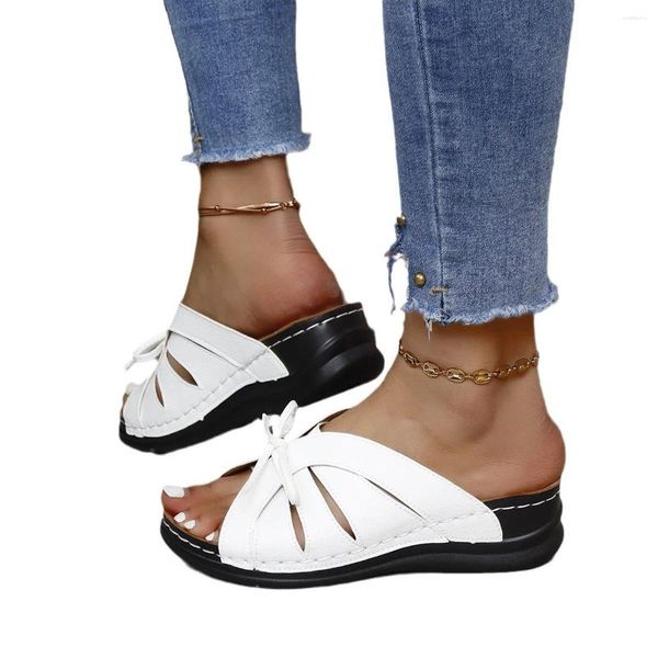 Hausschuhe Frauen Bogen Keile Plattform High Heels Schuhe Sommer Strand Flip-Flops Weibliche Mode Sandalen Casual Rutschen Große